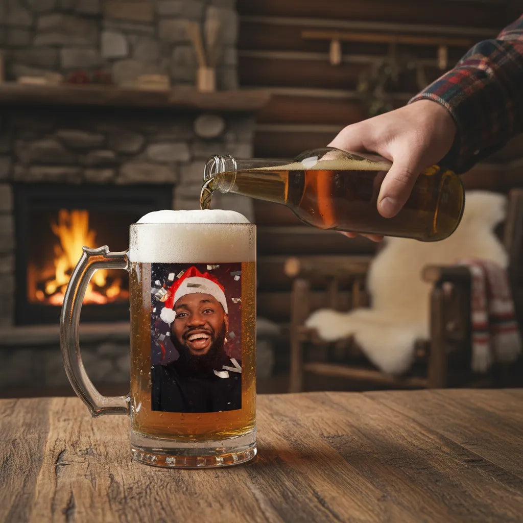 Personalised Photo or Text Tumbler Photo Beer Drinking Glass With Handle