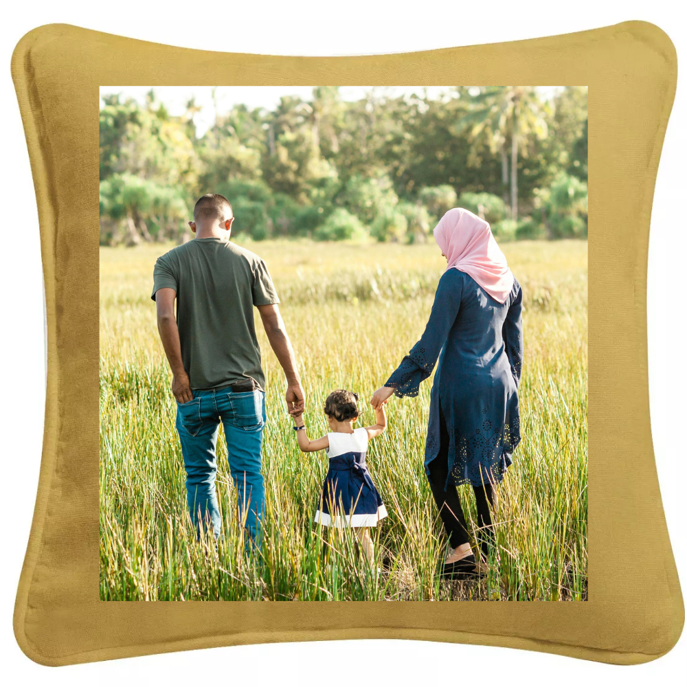 Personalised Mustard Yellow Picture Photo Cushion - Perham Prints