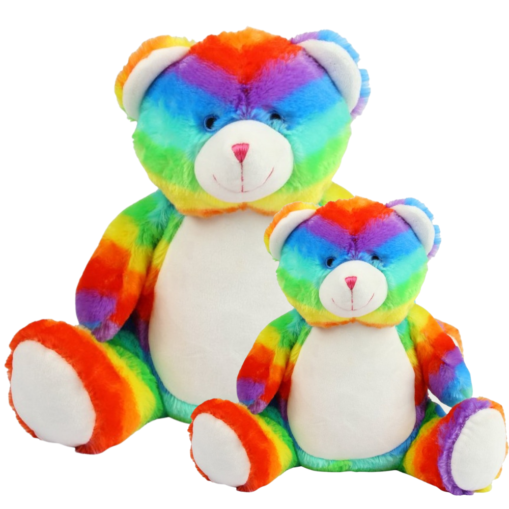 Personalised Multi Coloured Rainbow Teddy Bear Cuddle Toy