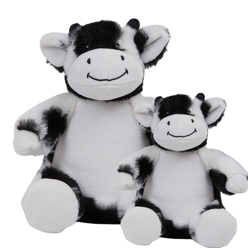 Personalised Black and White Cow Animal Teddy Cuddle Toy