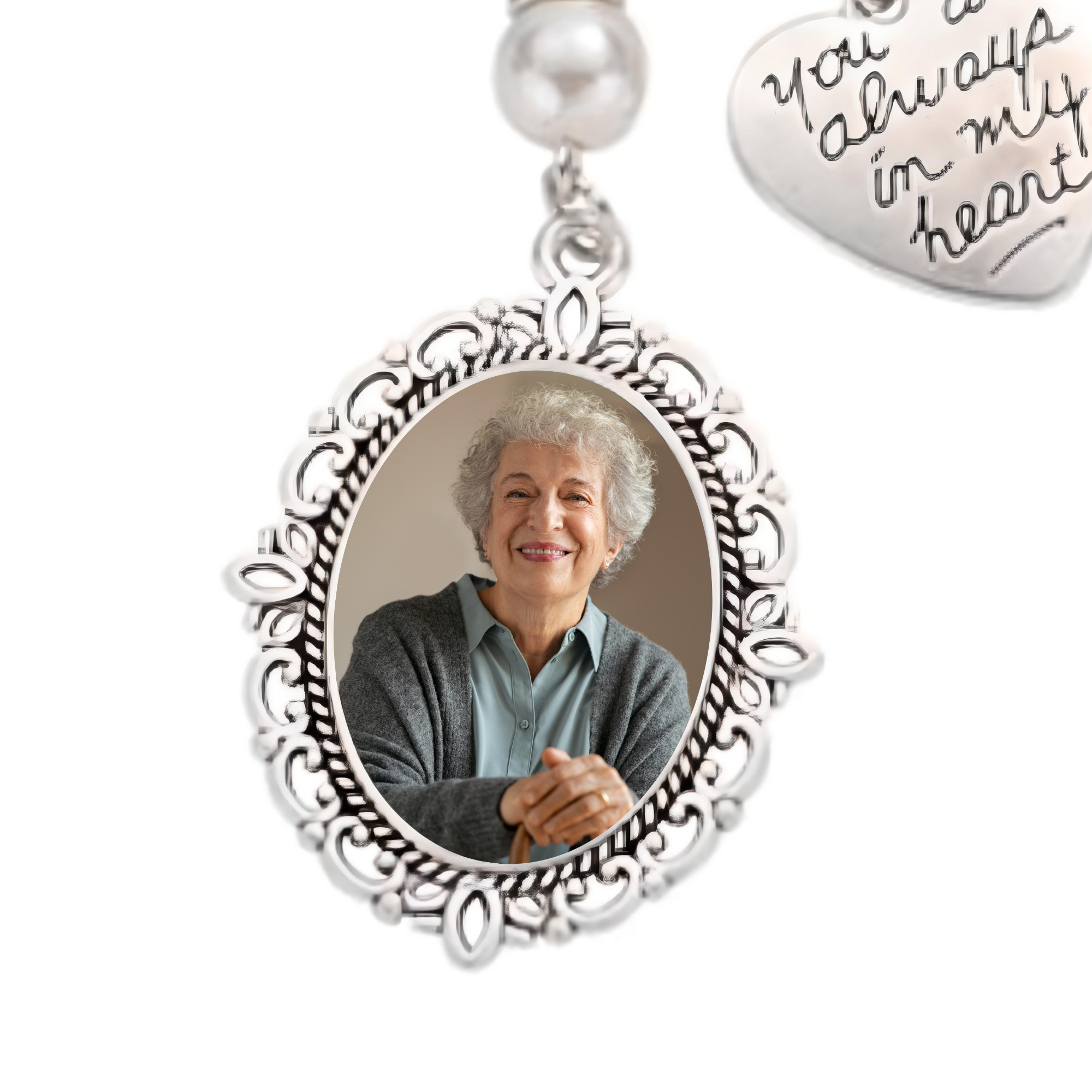 Personalised Bouquet Charm – Photo Memory Keepsake with Angel & Engraved Heart