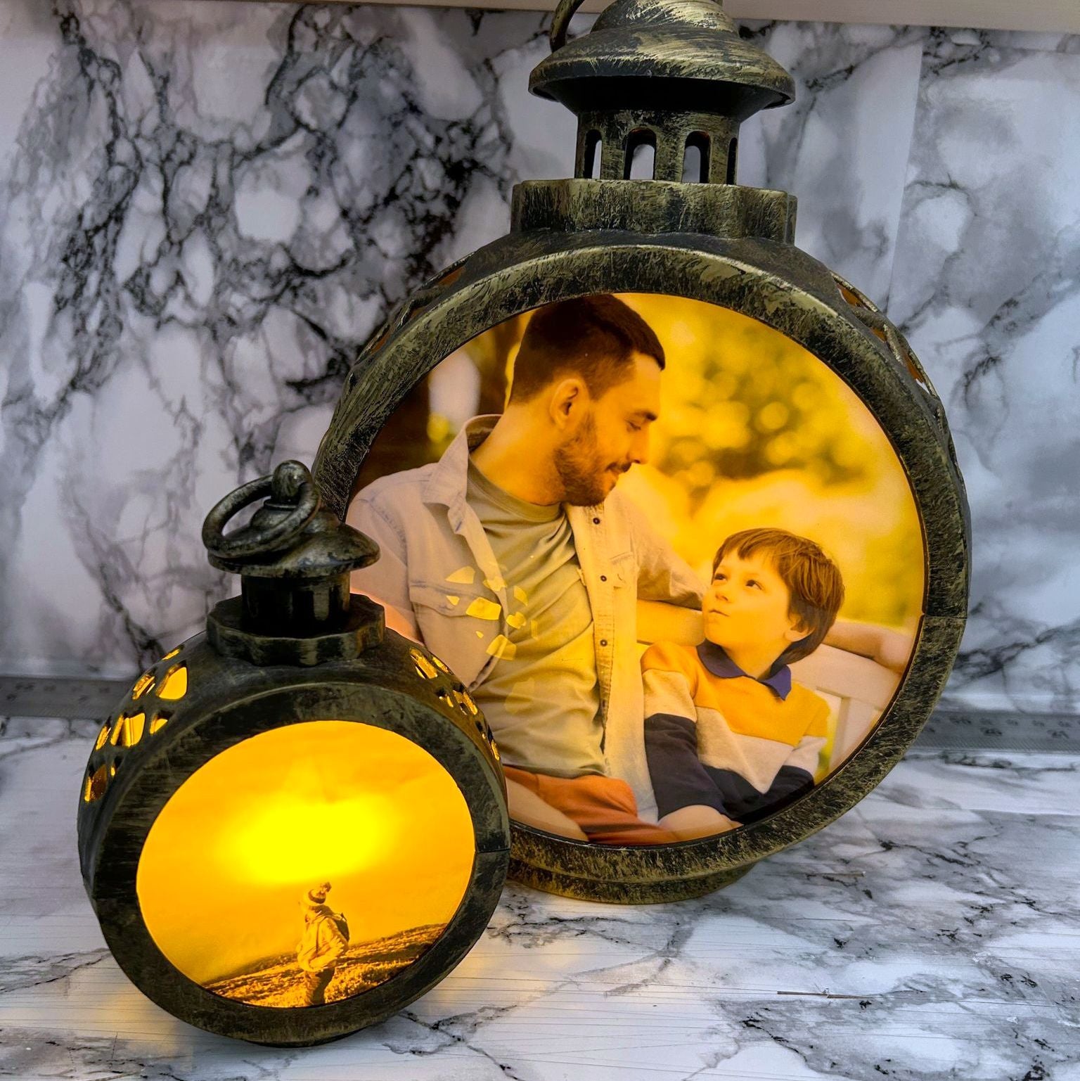 Personalised Photo Picture Lamp Lantern Warm Light Vintage - Perham Prints