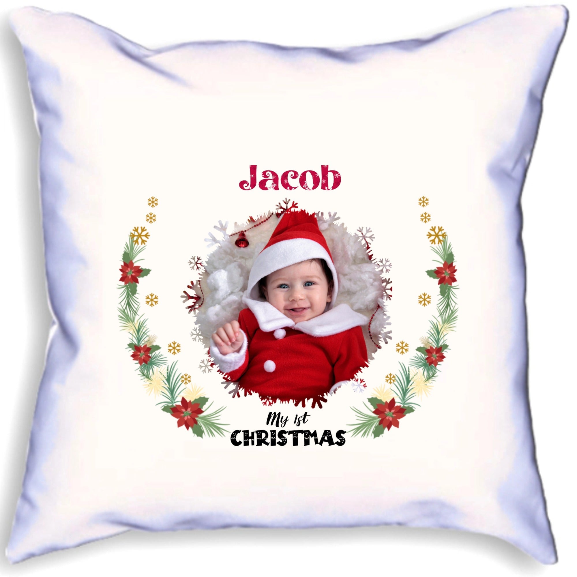 My First Christmas Personalised Photo Cushion Choose Photo and Name