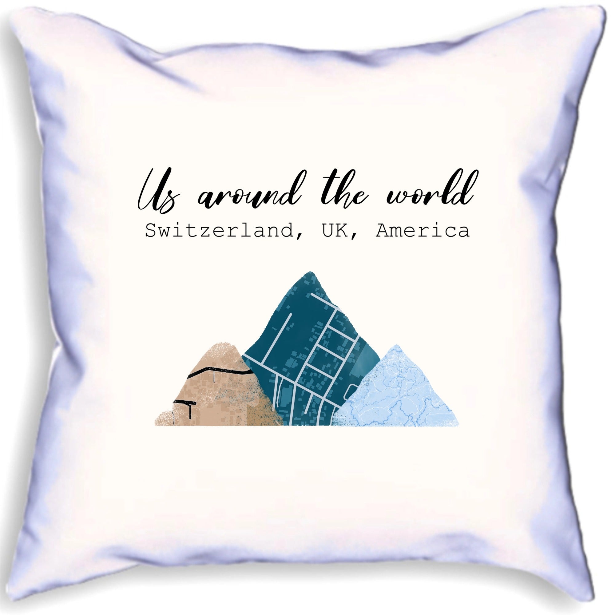 Us Around The World Personalised Mountain Cushion