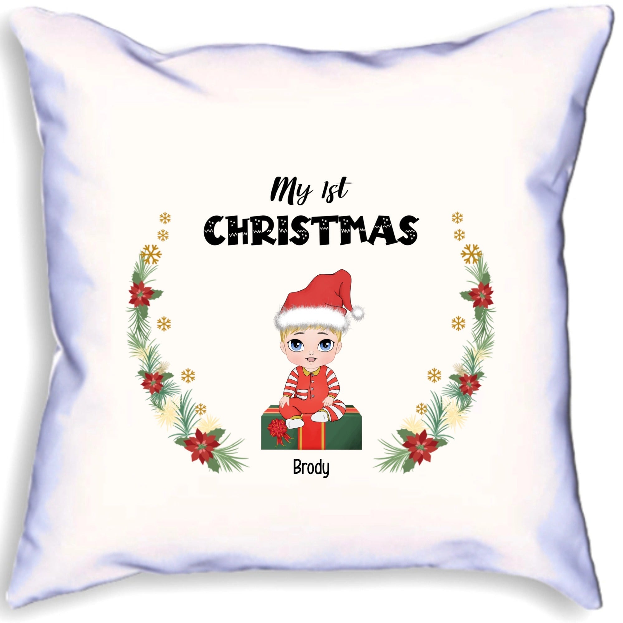 My First Christmas Personalised Character Cushion Choose Photo and Name