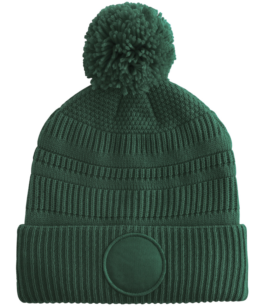 Fully Personalised Beechfield Bottle Green Circle Patch Pom Pom Bobble Hat