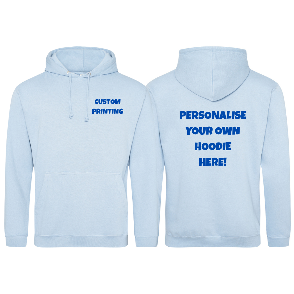 Fully Personalised Sky Blue UNISEX Pullover AWDis Hoodie - Create Your Design - Perham Prints