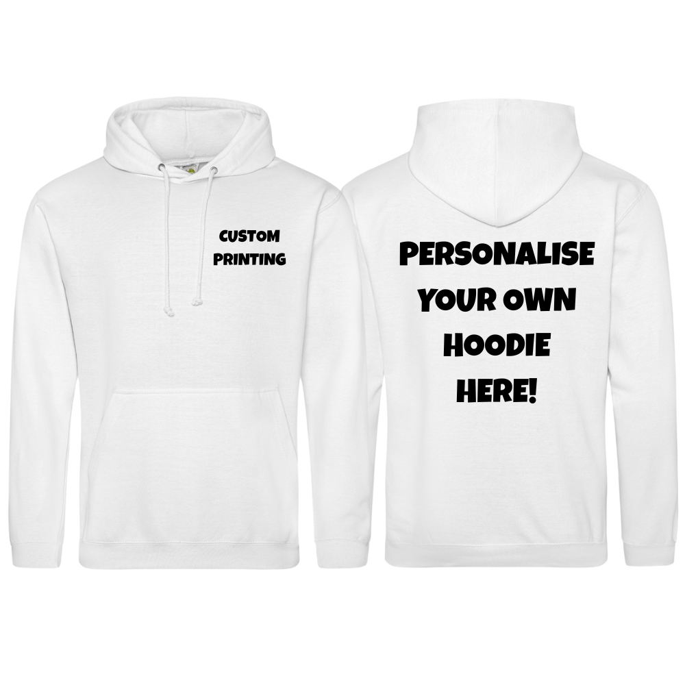 Fully Personalised Arctic White UNISEX Pullover AWDis Hoodie - Create Your Design - Perham Prints