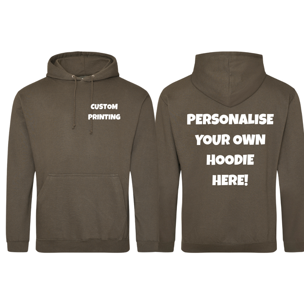 Fully Personalised Olive Green UNISEX Pullover AWDis Hoodie - Create Your Design - Perham Prints
