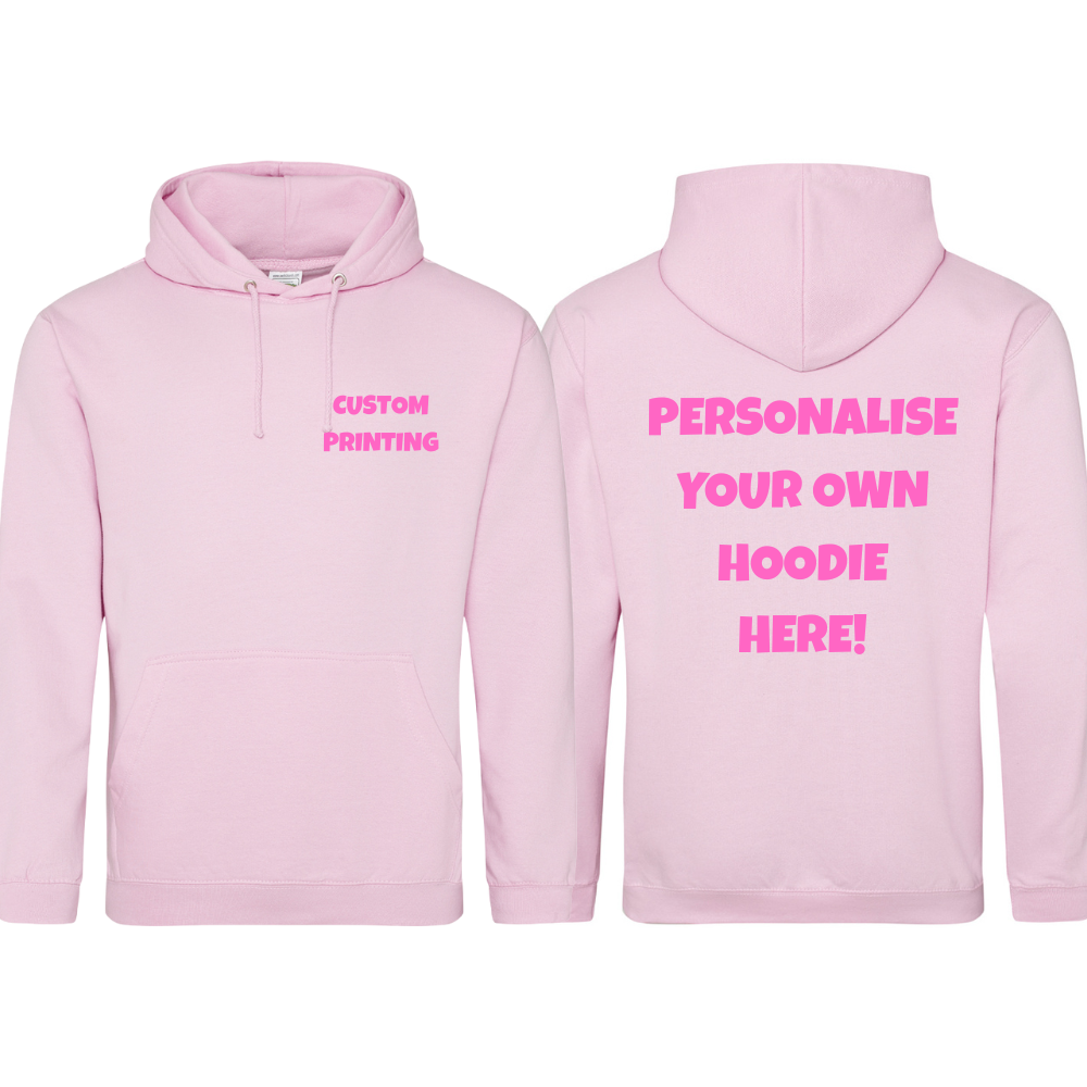Fully Personalised Light Pink UNISEX Pullover AWDis Hoodie - Create Your Design - Perham Prints