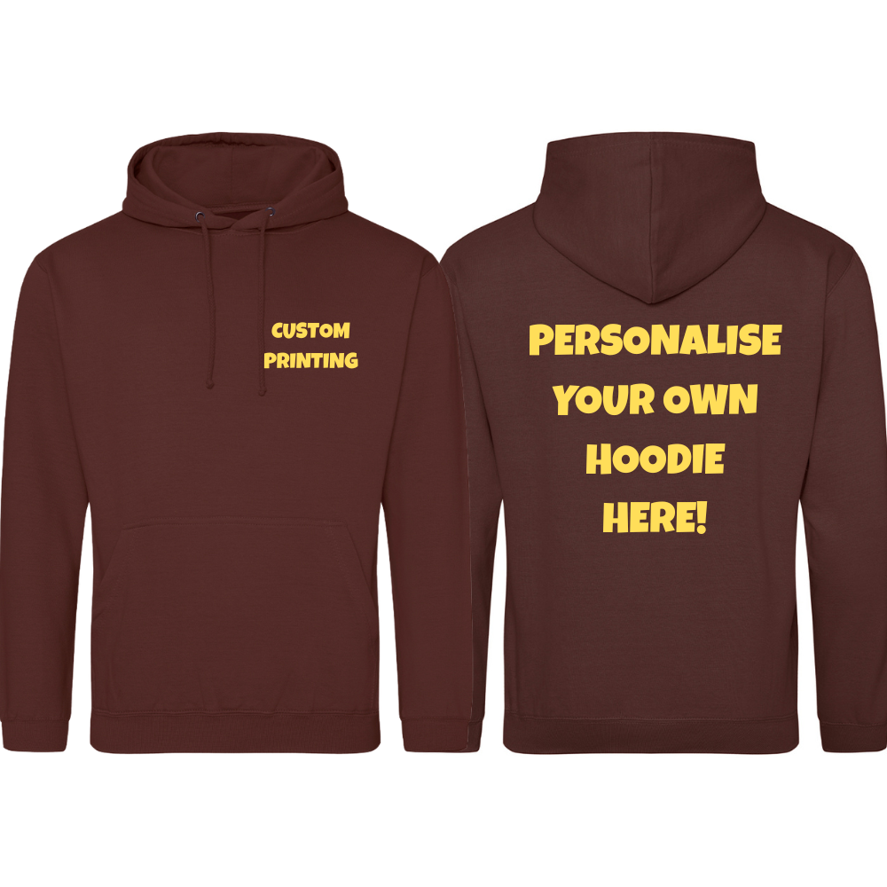 Fully Personalised Brown UNISEX Pullover AWDis Hoodie - Create Your Design - Perham Prints