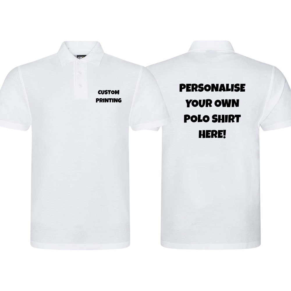Fully Personalised White UNISEX Pro RTX Polo Shirt - Create Your Design - Perham Prints