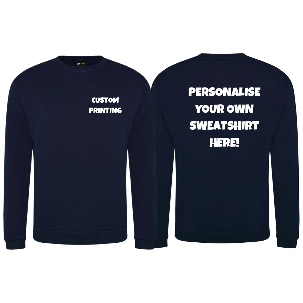 Fully Personalised Navy Blue UNISEX AWDis Sweatshirt Jumper - Perham Prints