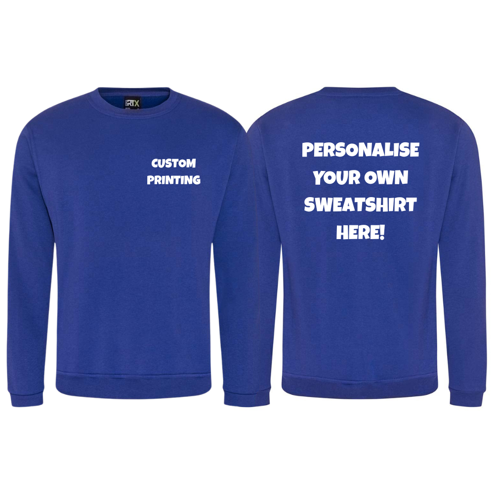 Fully Personalised Royal Blue UNISEX AWDis Sweatshirt Jumper - Perham Prints