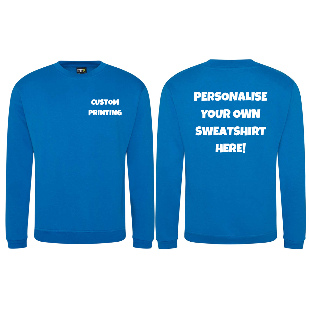 Fully Personalised Sapphire Blue UNISEX AWDis Sweatshirt Jumper - Perham Prints