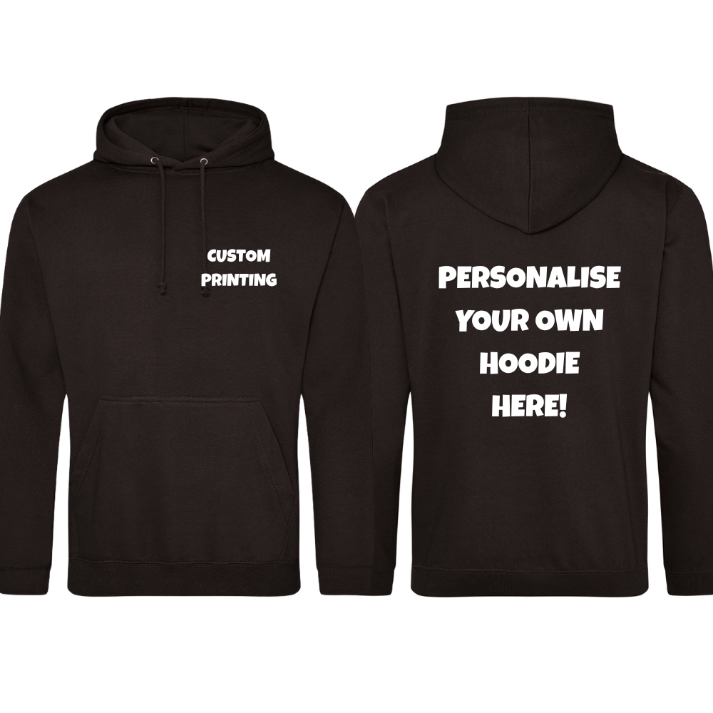 Fully Personalised Black Pullover AWDis Hoodie UNISEX - Create Your Design - Perham Prints