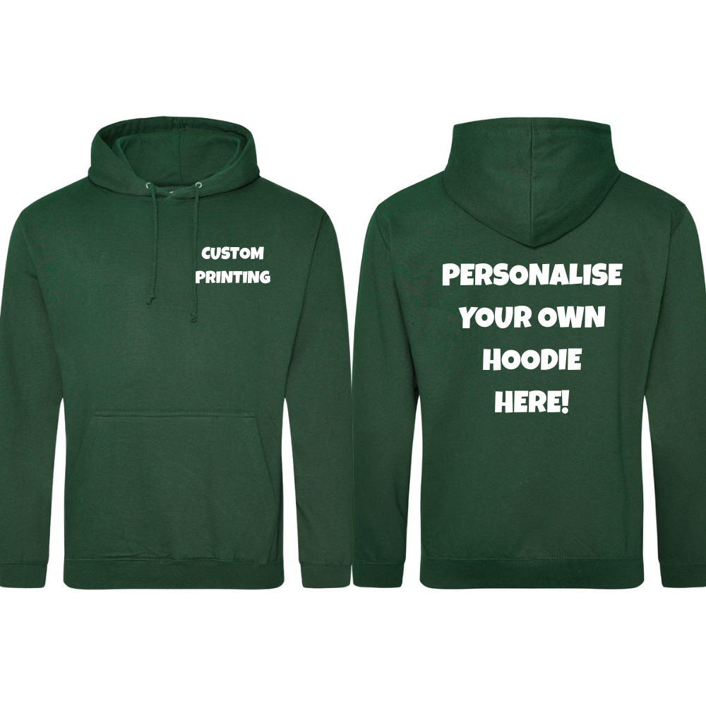 Fully Personalised Bottle Green (Dark Green) Pullover AWDis Hoodie UNISEX - Create Your Design - Perham Prints