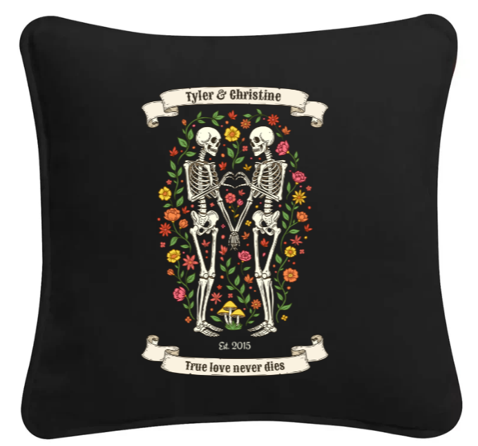Personalised Black Cushion Halloween True Love Never Dies