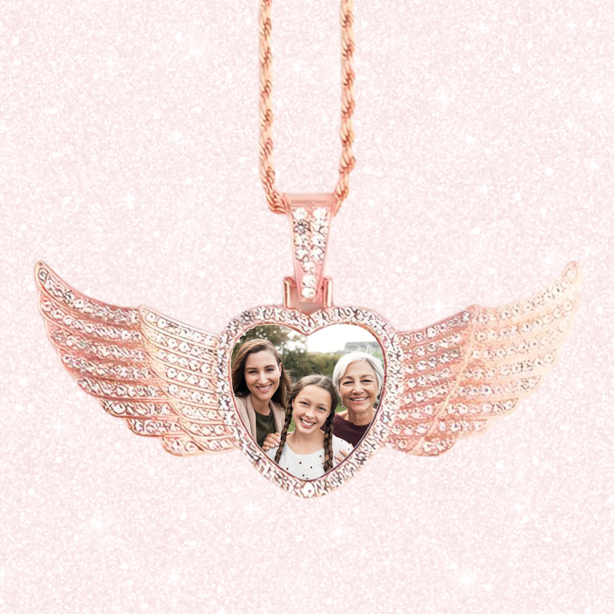 Rose Gold Angel Wings Heart Metal Memorial Necklace