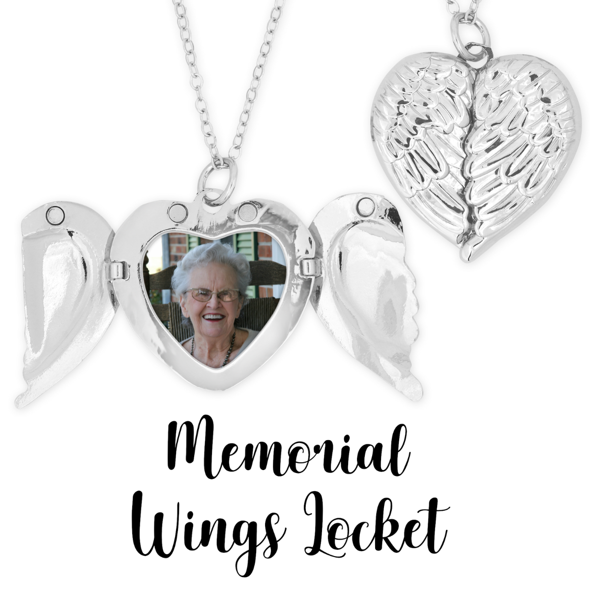 Angel Wings Heart Metal Locket Memorial Necklace - Perham Prints