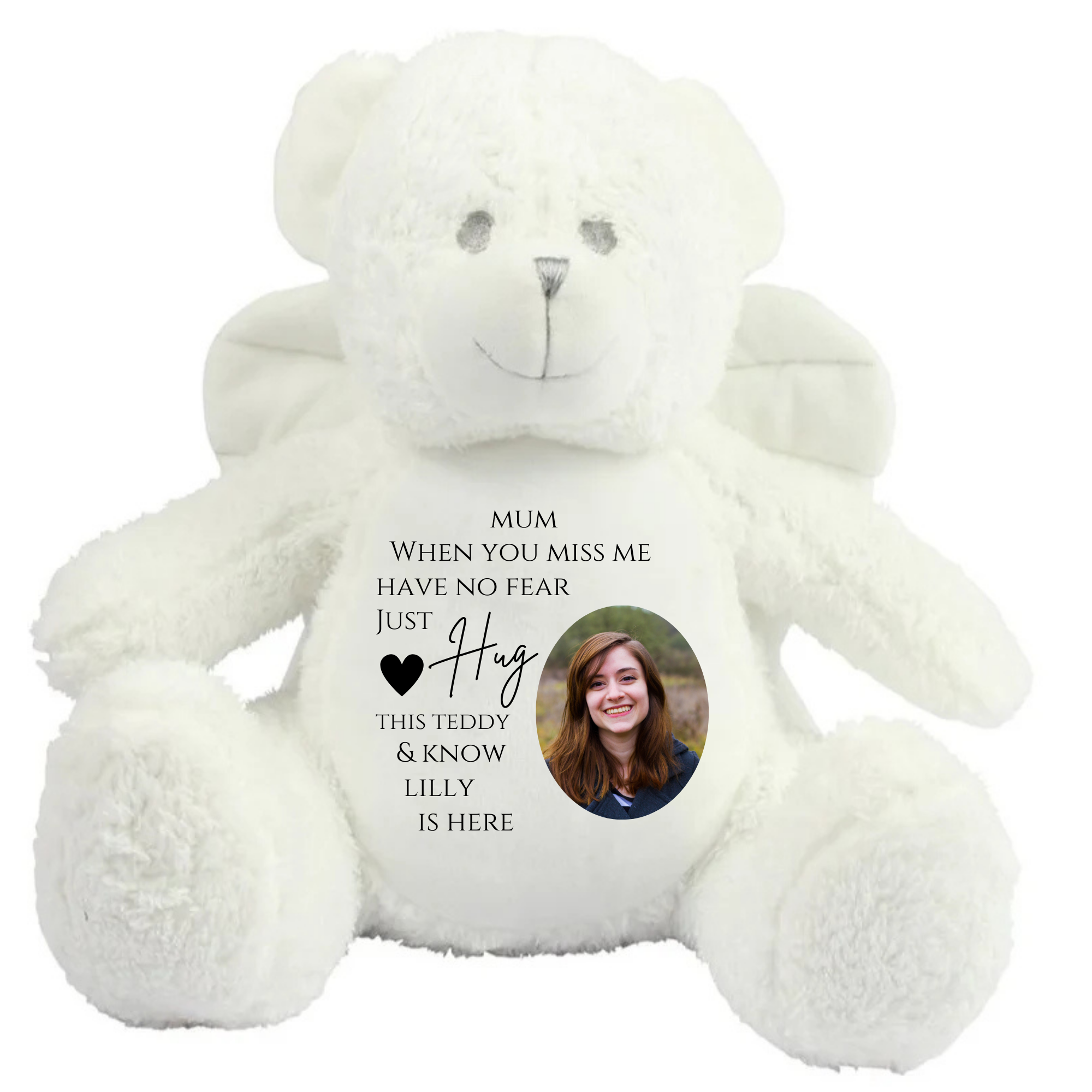 Customised Angel Teddy Bear – A Hug from Heaven - When You Miss Me Poem Angel Teddy Bear - Perham Prints