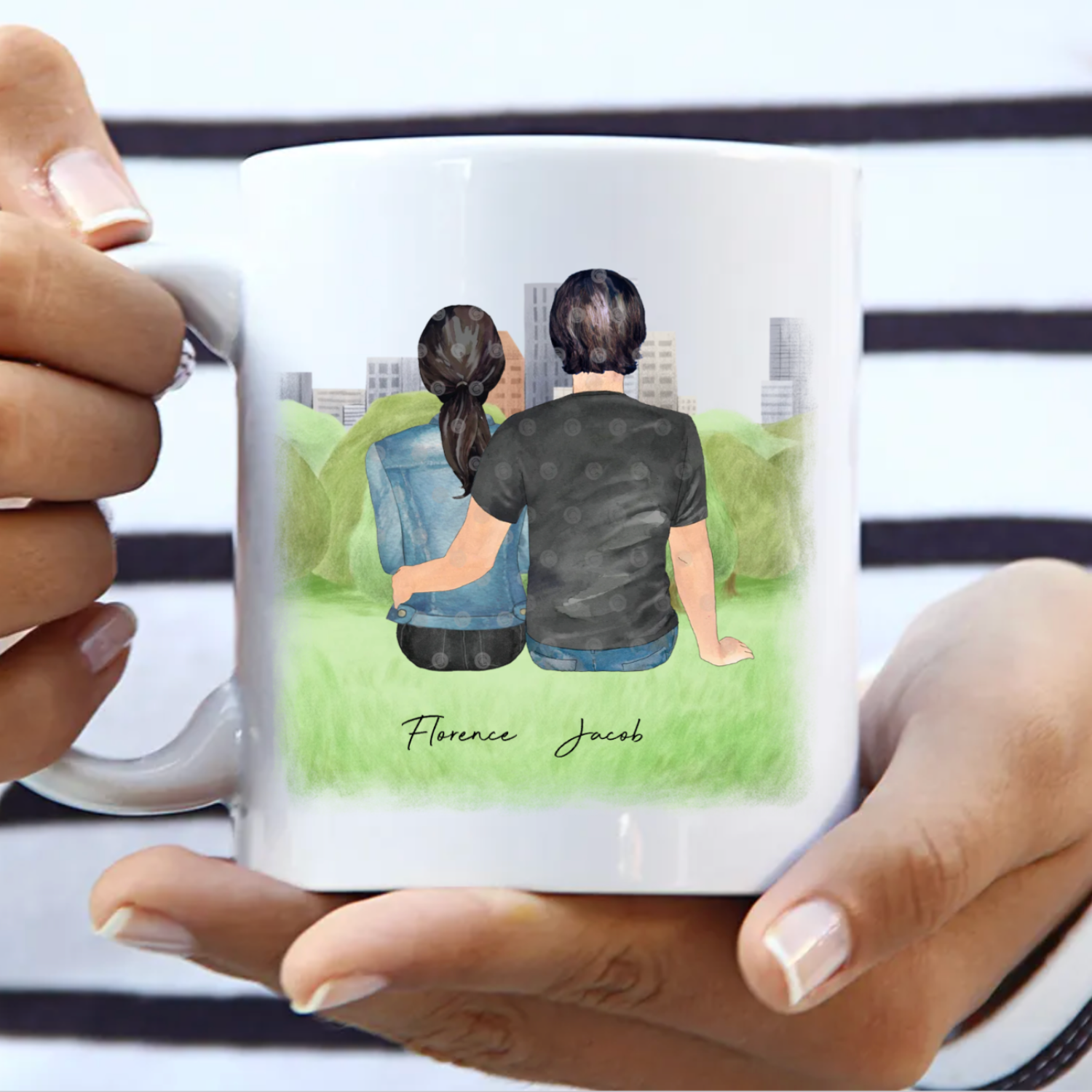 Personalised Couple Cuddling Personalised Character Mug - Perham Prints