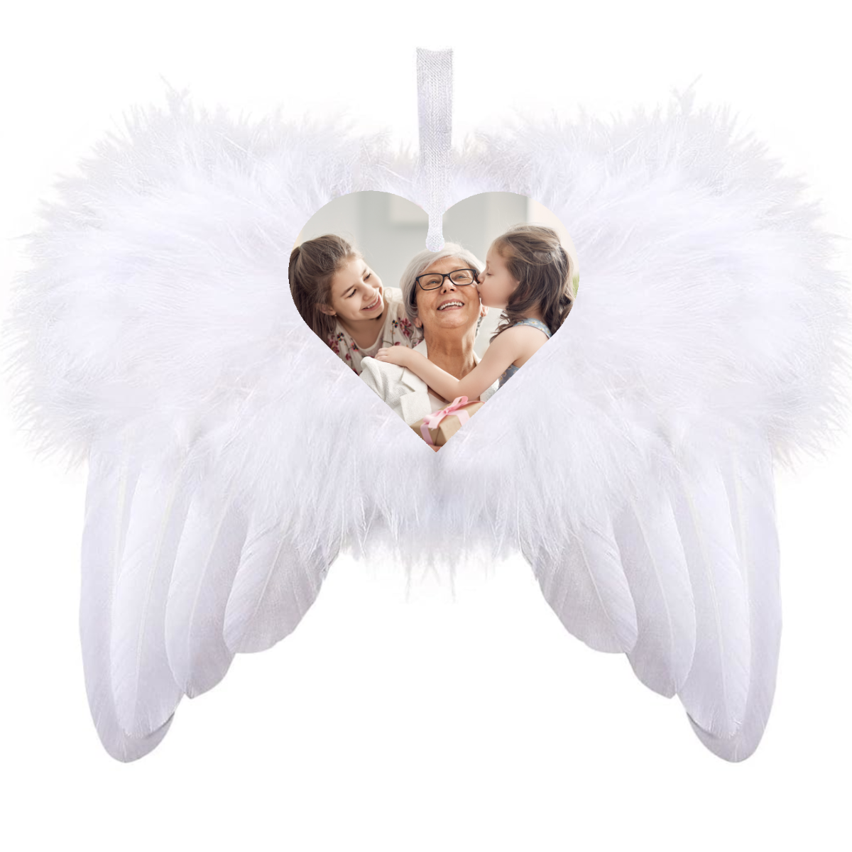 Personalised with Photo White Angel Wings Feather  Ornament Hanging Christmas Decoration - Perham Prints