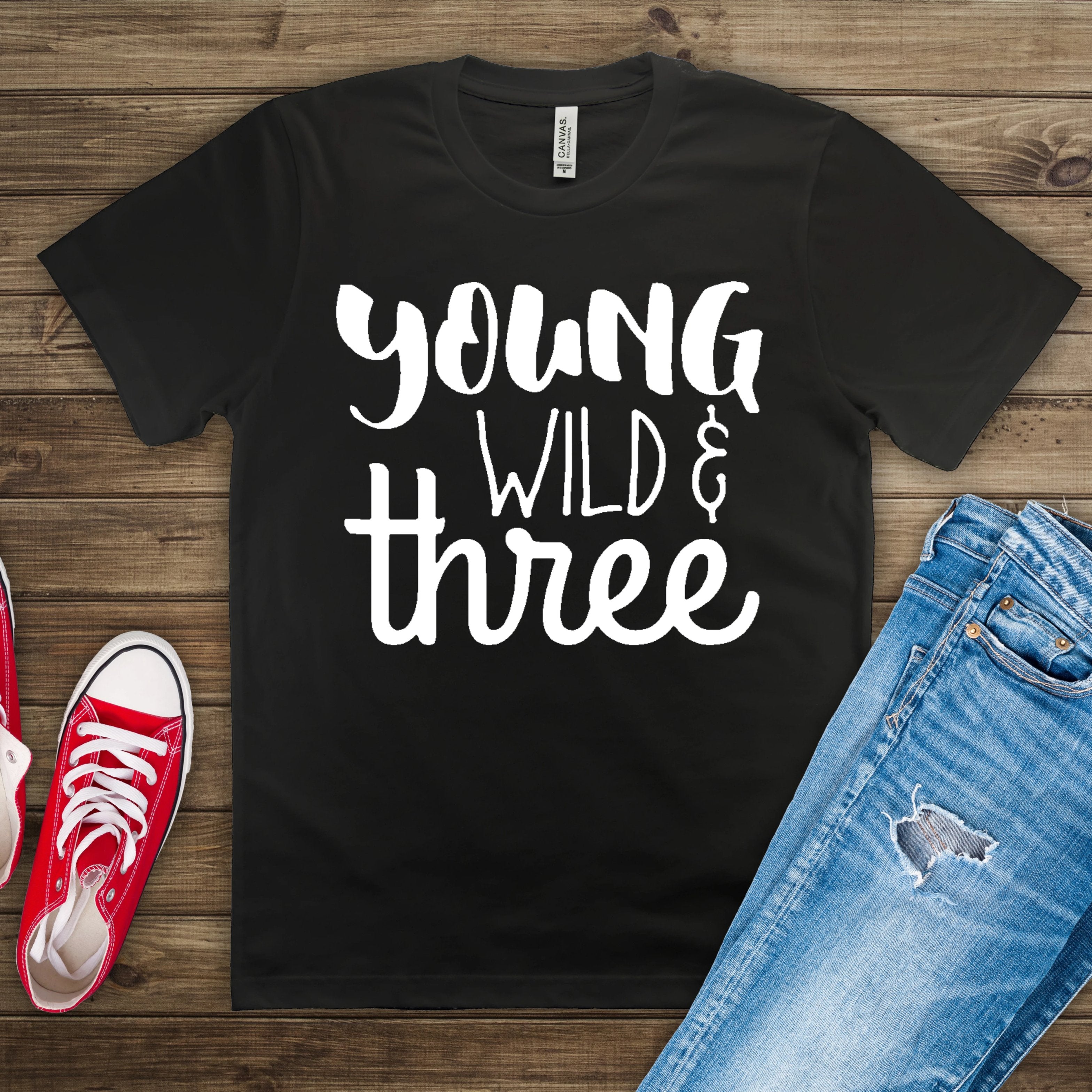 Young Wild And Three Birthday Gildan Tshirt - Perham Prints