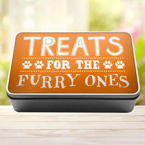 Buy orange Treats For The Furry Ones Dog Biscuit Dog Treats Storage Rectangle Tin