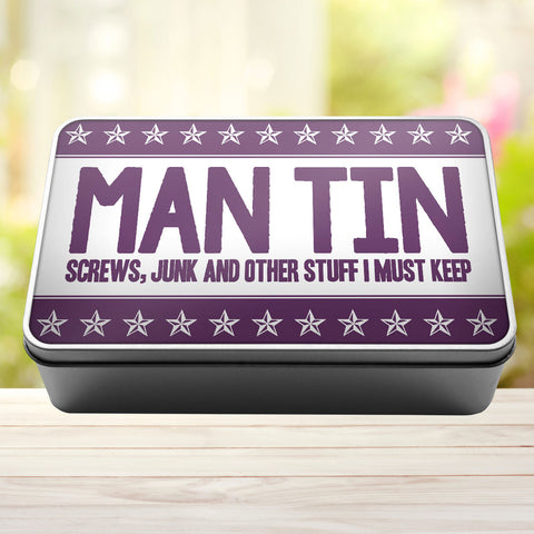 Buy purple Man Tin Screws, Junk and Other Stuff I Must Keep Storage Rectangle Tin