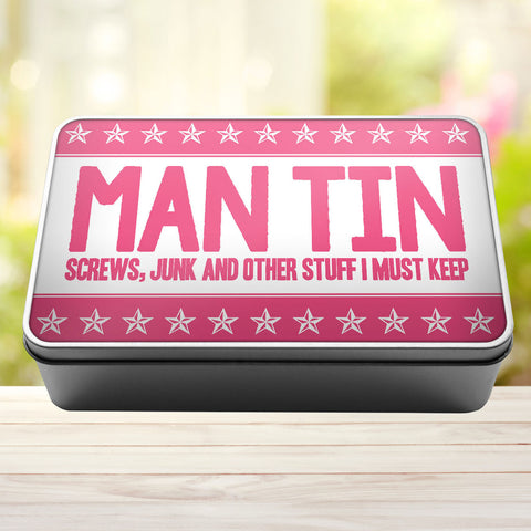 Buy pink Man Tin Screws, Junk and Other Stuff I Must Keep Storage Rectangle Tin