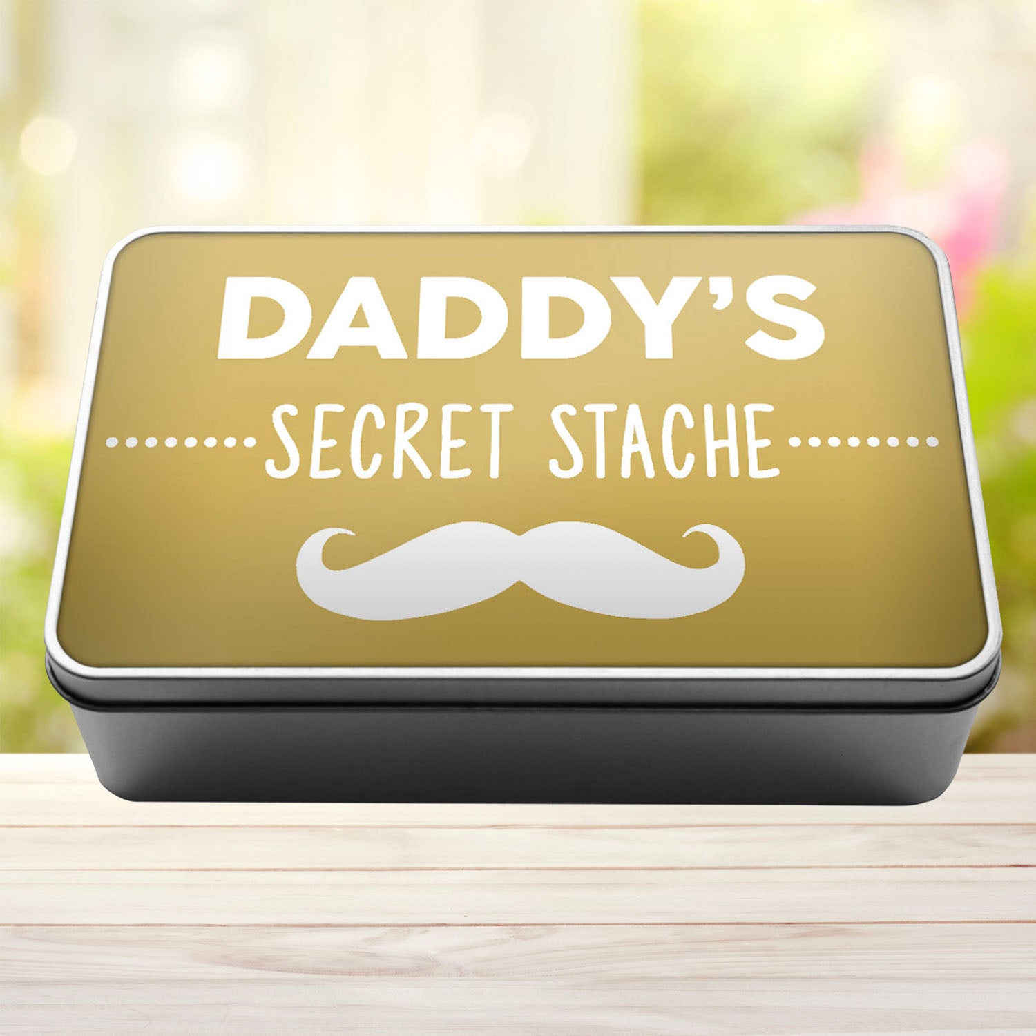 Daddy's Secret Stache Stash Tin Storage Rectangle Tin - Perham Prints