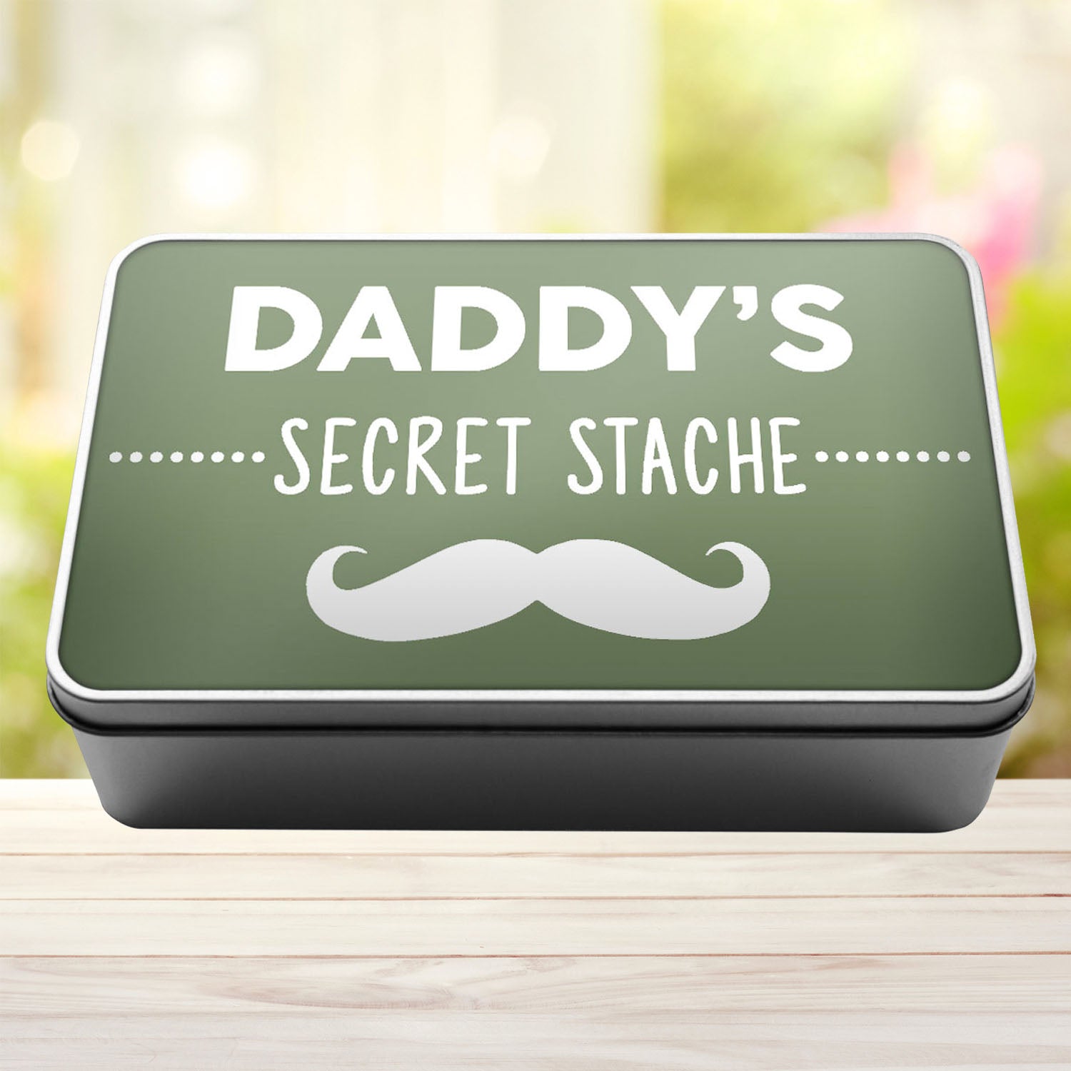 Daddy's Secret Stache Stash Tin Storage Rectangle Tin - Perham Prints