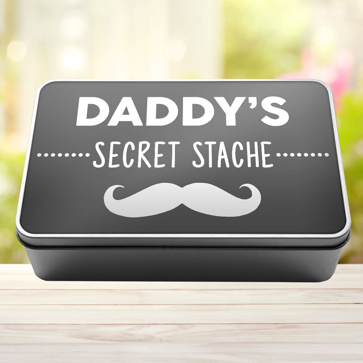 Daddy's Secret Stache Stash Tin Storage Rectangle Tin - Perham Prints