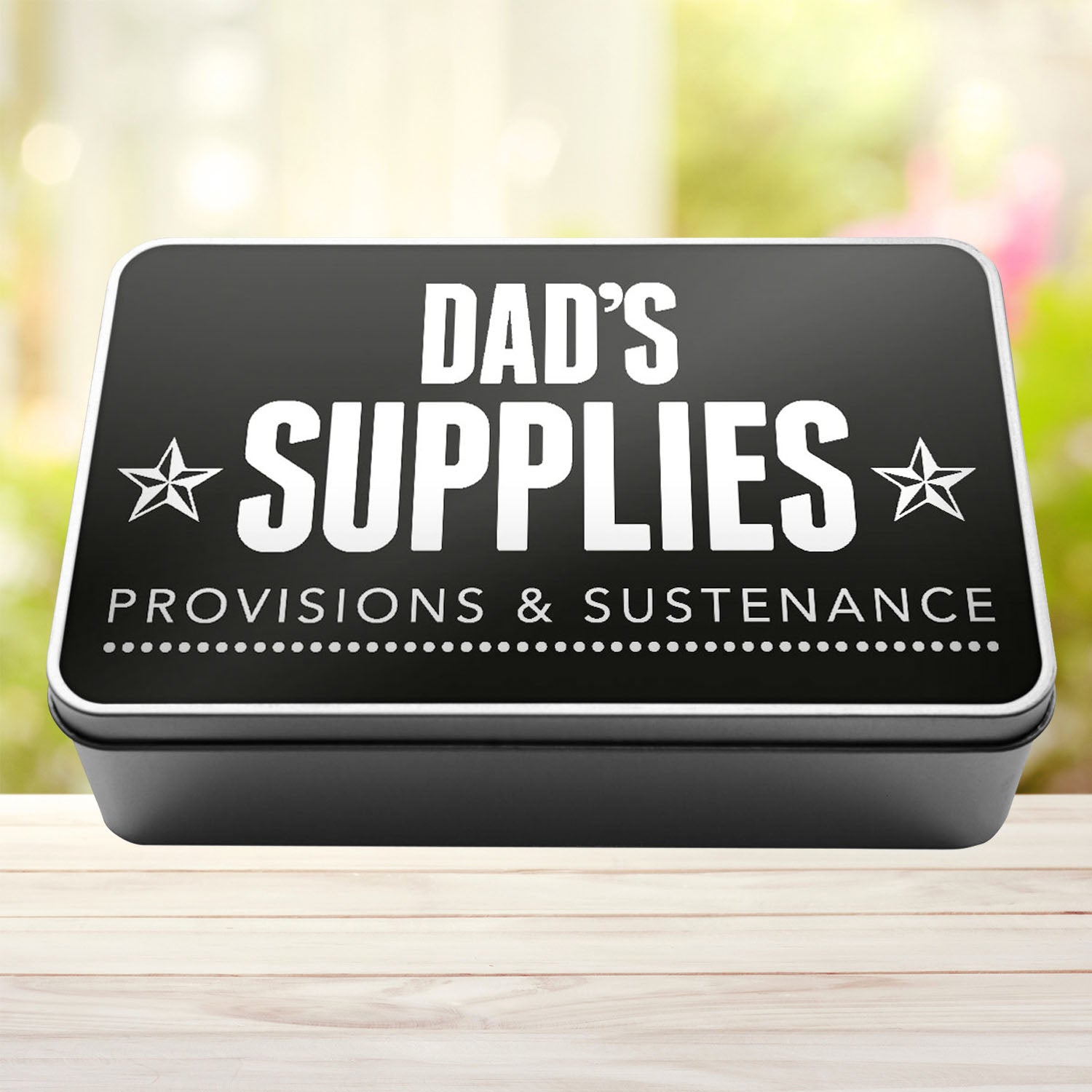 Dad's Supplies Provisions and Sustenance Tin Storage Rectangle Tin - Perham Prints