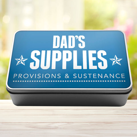 Buy sky-blue Dad&#39;s Supplies Provisions and Sustenance Tin Storage Rectangle Tin