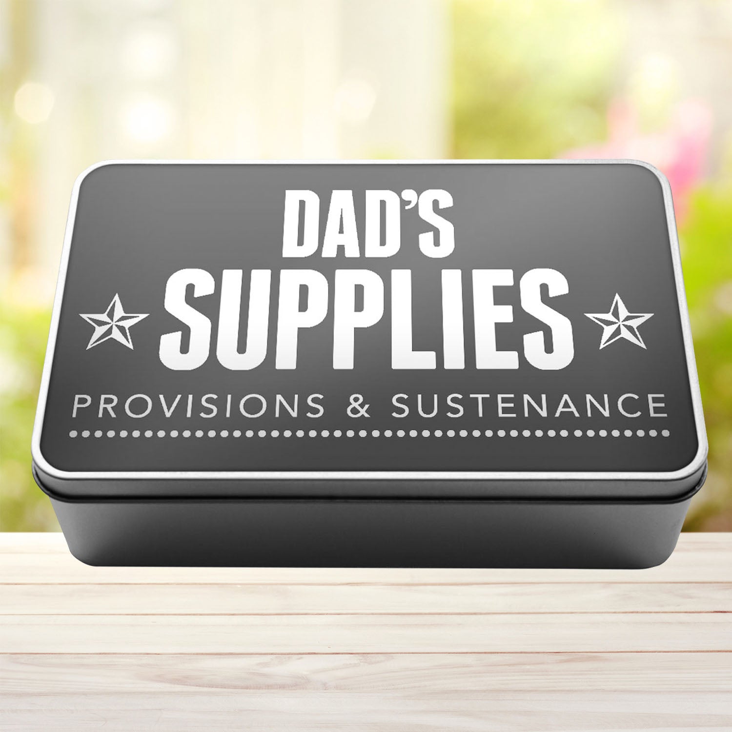 Dad's Supplies Provisions and Sustenance Tin Storage Rectangle Tin - Perham Prints