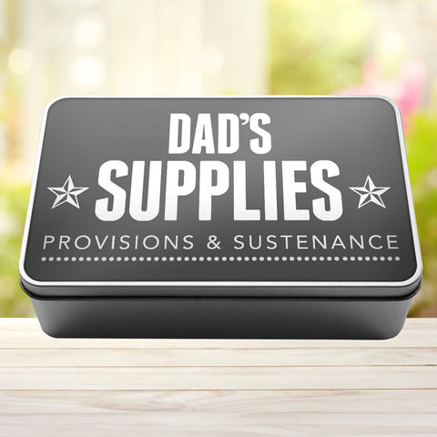 Dad's Supplies Provisions and Sustenance Tin Storage Rectangle Tin