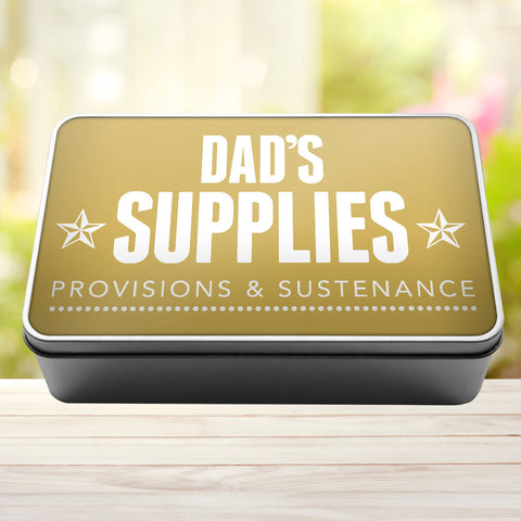 Buy gold Dad&#39;s Supplies Provisions and Sustenance Tin Storage Rectangle Tin