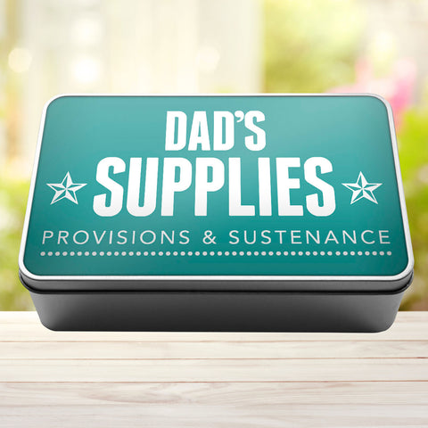 Buy turquoise Dad&#39;s Supplies Provisions and Sustenance Tin Storage Rectangle Tin