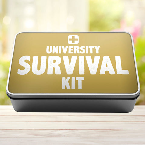 Buy gold University Survival Kit Tin Storage Rectangle Tin