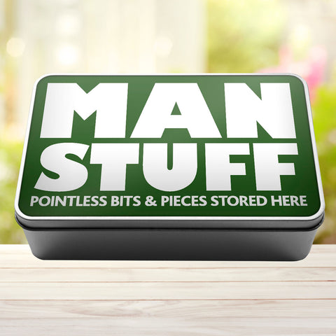 Buy green Man Stuff Pointless Bits And Pieces Stored Here Tin Storage Rectangle Tin