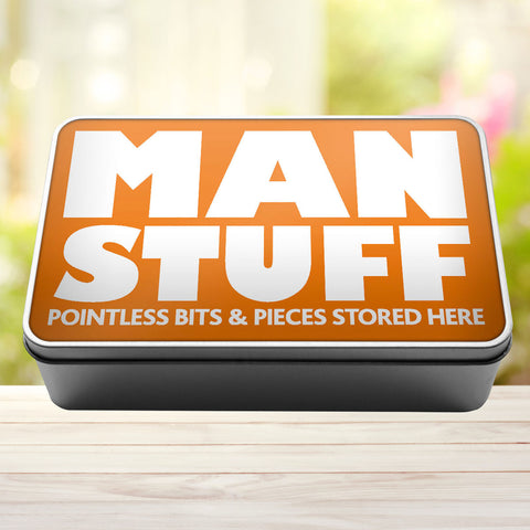 Buy orange Man Stuff Pointless Bits And Pieces Stored Here Tin Storage Rectangle Tin