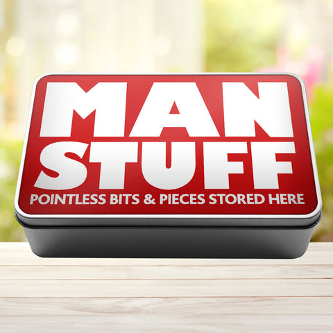 Buy red Man Stuff Pointless Bits And Pieces Stored Here Tin Storage Rectangle Tin