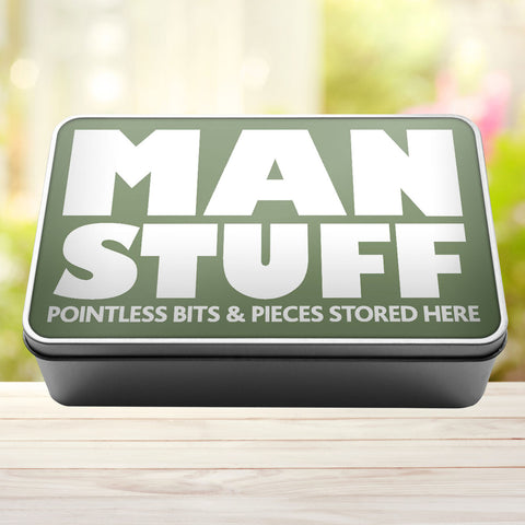 Buy sage-green Man Stuff Pointless Bits And Pieces Stored Here Tin Storage Rectangle Tin