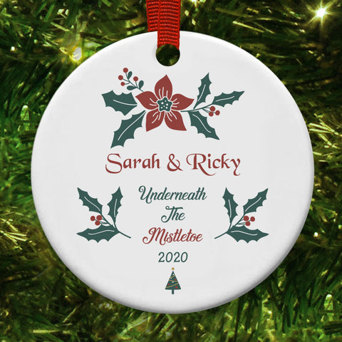 Personalised Name And Name Under The Mistletoe Christmas Decoration