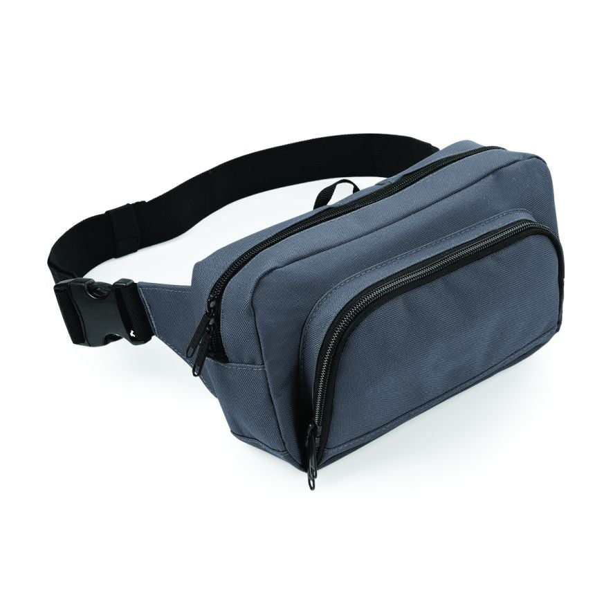 Fully Personalised BagBase Graphite Grey Colour Two Pockets Waist Bag Belt Bag - Perham Prints