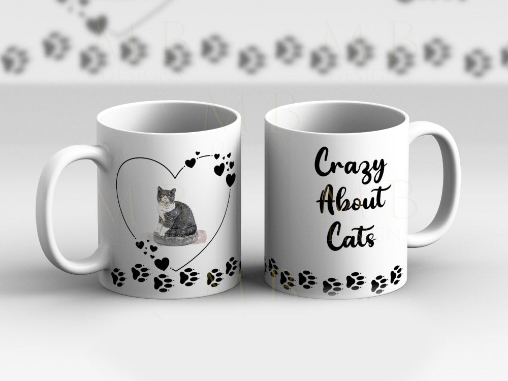 Black & Grey Cat Crazy About Cats Cup Mug - Perham Prints