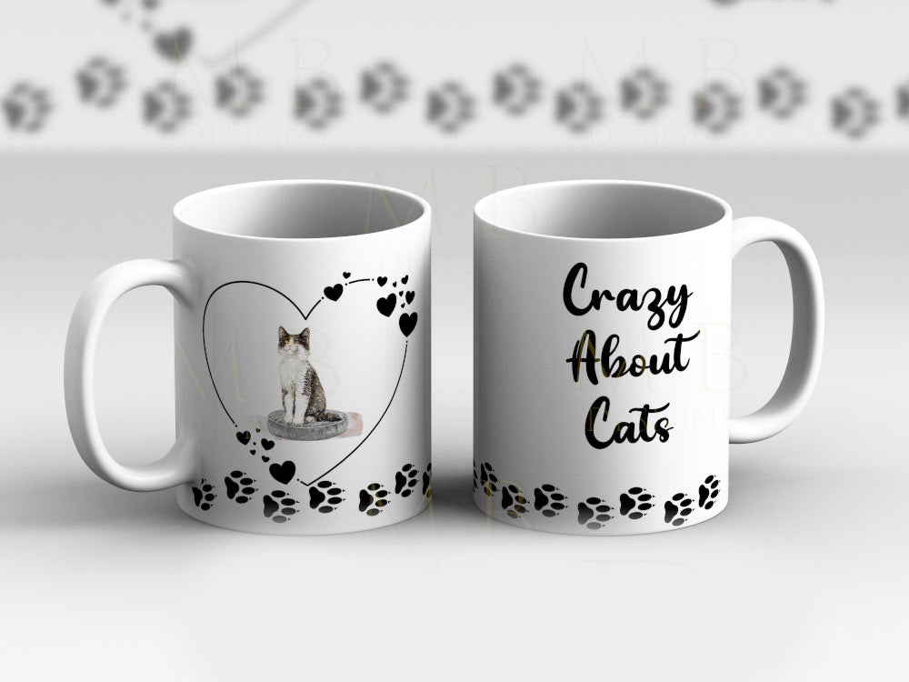 Black White Grey Cat Crazy About Cats Cup Mug - Perham Prints