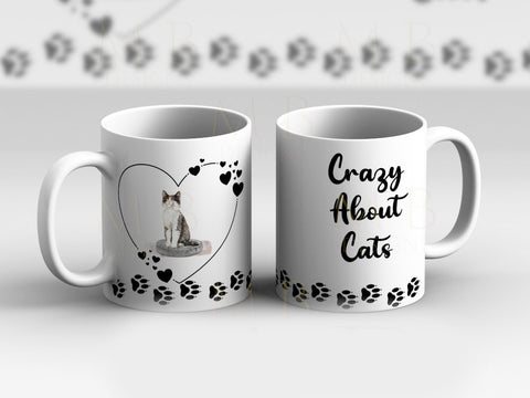 Black White Grey Cat Crazy About Cats Cup Mug